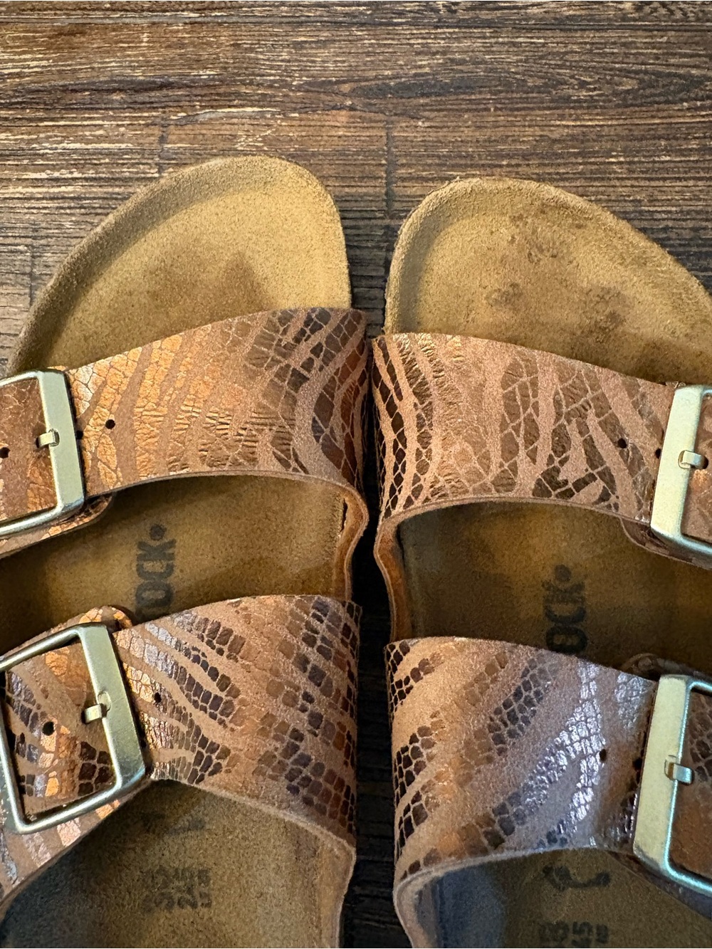 Birkenstock Arizona Sandals Women 38 US 7 Zebra Pecan Metallic Animal Print - Picture 9 of 10